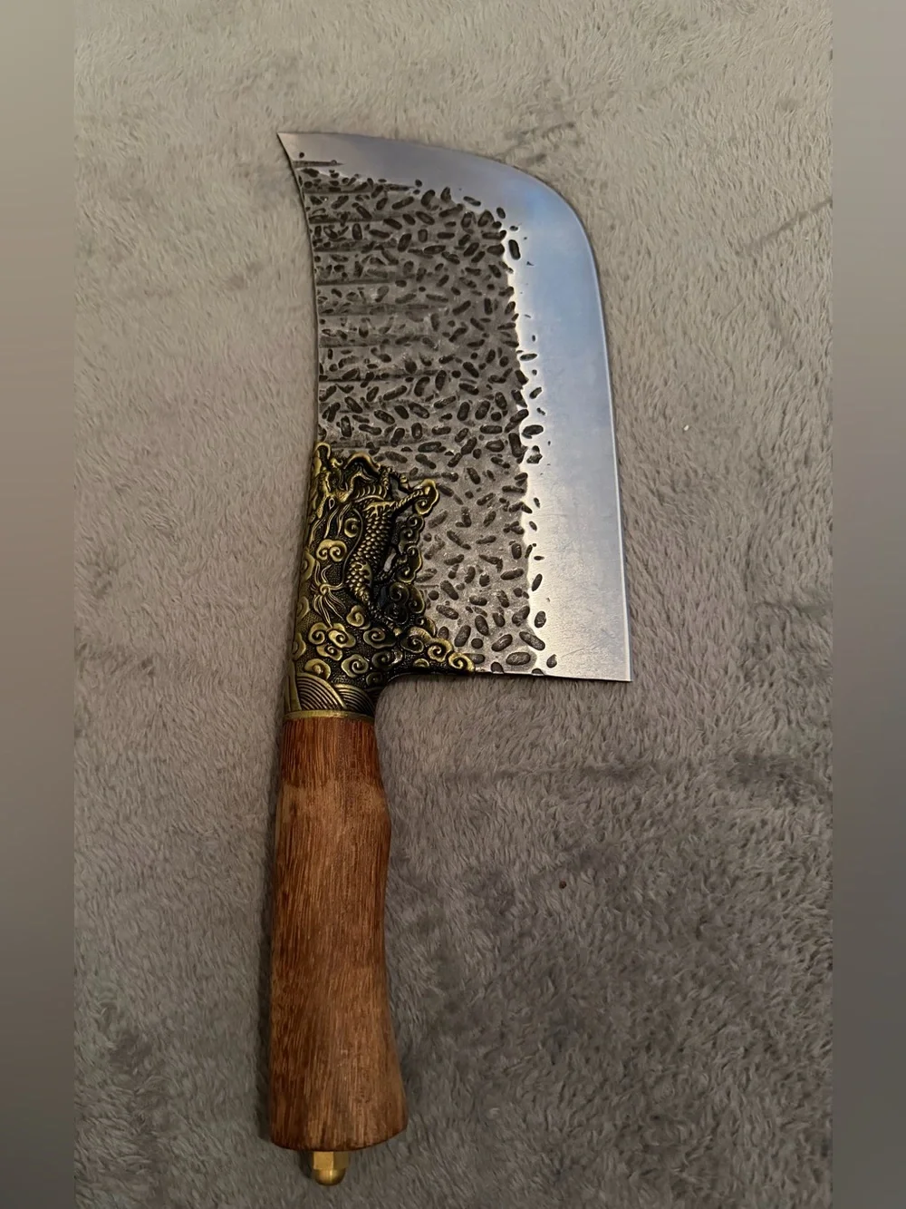 Meat Cleaver Knife   Silver Plain Edge Wood Handle Sheath
